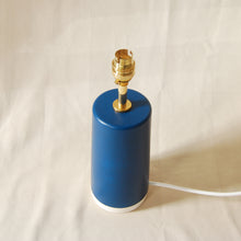 Load image into Gallery viewer, teal blue lamp base with brass fittings viewed from above with neutral background
