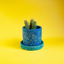 Load image into Gallery viewer, small blue planter with teal tray
