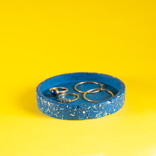 Load image into Gallery viewer, small blue jewellery dish with rings
