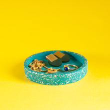 Load image into Gallery viewer, small teal jewellery dish with rings and necklace
